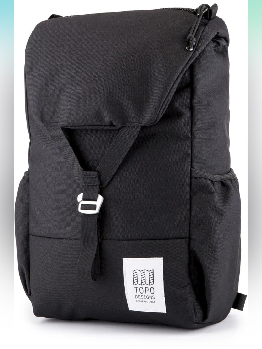 Topo Designs Black Roll-Top Backpack with Buckle Front